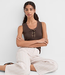 Petite Lace Up Perfect Ribbed Scoop Neck Tank Top carousel Product Image 2