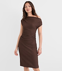 Petite Stitchy Asymmetrical Ruched Mini Dress carousel Product Image 1