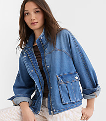 Petite Denim Modern Cargo Jacket in Authentic Indigo carousel Product Image 1