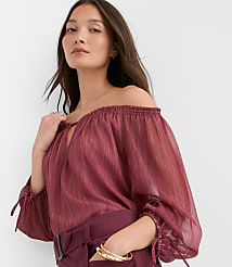 Striped Tie Cuff Off The Shoulder Blouse carousel Product Image 2
