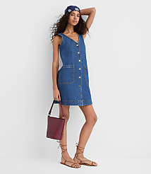 Denim Button Mini Pocket Dress in Classic Mid Wash carousel Product Image 4