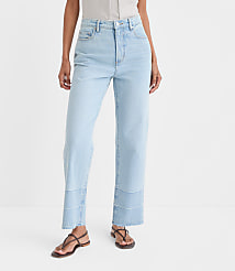 Rivete Petite Unpicked High Rise Straight Jeans in Wave Wash carousel Product Image 2