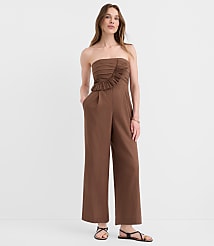 Ruffled Ruched Linen Cotton Strapless Jumpsuit carousel Product Image 1