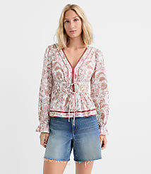 Paisley Tie Waist V-Neck Blouse carousel Product Image 2