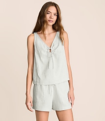 Lou & Grey Crosshatch Linen Cotton Tie Keyhole Tank Top carousel Product Image 2