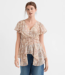 Petite Tiled Flutter Tie Waist Blouse carousel Product Image 2