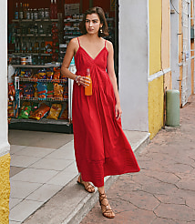 Petite Strappy Lace Trim Pintucked Midi Pocket Dress carousel Product Image 1