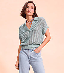 Petite Collared Mesh Stitch Wedge Sweater carousel Product Image 4