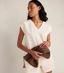 Haven Well Within Cotton Ecru Denim V-Neck Belted Top carousel Product Image 3