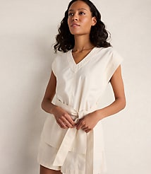 Haven Well Within Cotton Ecru Denim V-Neck Belted Top carousel Product Image 1