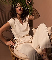 Haven Well Within Cotton Ecru Denim V-Neck Belted Top carousel Product Image 5