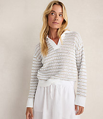 Haven Well Within Organic Cotton Stripe Mixed Stitch Johnny Collar Sweater carousel Product Image 1