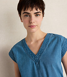 Haven Well Within Organic Cotton Denim V-Neck Belted Top carousel Product Image 3