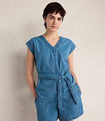 Haven Well Within Organic Cotton Denim V-Neck Belted Top carousel Product Image 1