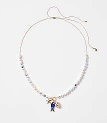 Pearlized Fish & Seashell Pull Tie Necklace carousel Product Image 1