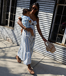 LOFT x Mon Coeur Linen Blue Cabana Romper carousel Product Image 4