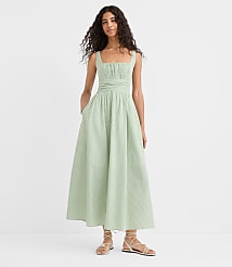 Petite Stripe Shirred Square Neck Midi Pocket Dress carousel Product Image 1