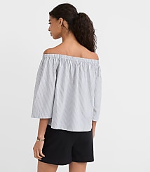 Petite Striped Poplin Bow Off The Shoulder Top carousel Product Image 2