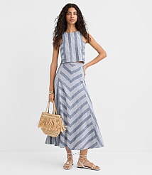 Chevron Linen Blend Midi Skirt carousel Product Image 1