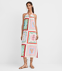 Riviera Linen Cotton Midi Pocket Halter Dress carousel Product Image 2