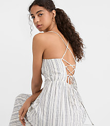 LOFT Beach Striped Seersucker Crisscross Back Maxi Dress carousel Product Image 1
