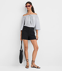 Striped Poplin Bow Off The Shoulder Top carousel Product Image 2