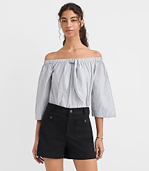 Striped Poplin Bow Off The Shoulder Top carousel Product Image 1