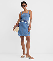 Petite Seamed Denim Mini Dress in Medium Blue carousel Product Image 1