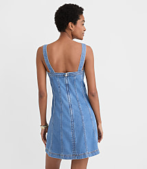 Seamed Denim Mini Dress in Medium Blue carousel Product Image 2