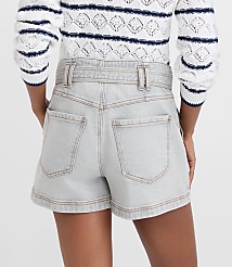 Rivete Belted Denim Utility Shorts in Vintage Grey Wash carousel Product Image 2