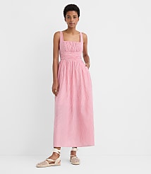 Stripe Shirred Square Neck Midi Pocket Dress carousel Product Image 1
