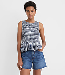 Gingham Poplin Side Tie Smocked Peplum Shell carousel Product Image 1