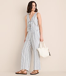 Petite Lou & Grey Striped Linen Cotton Wide Leg Crop Pants carousel Product Image 1