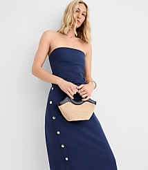 Petite Side Button Strapless Midi Dress carousel Product Image 1