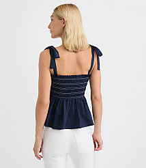 Topstitched Poplin Tie Strap Smocked Peplum Cami carousel Product Image 3