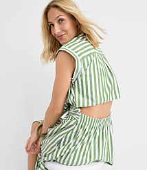 Striped Poplin Cutout Back Midi Pocket Dress carousel Product Image 1