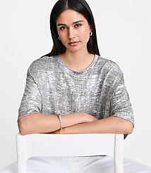 Petite LOFT Versa Metallic Cropped Relaxed Tee carousel Product Image 4