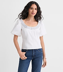 Topstitched Poplin Balloon Sleeve Top carousel Product Image 2