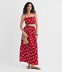LOFT Beach Polka Dot Poplin Maxi Pocket Skirt