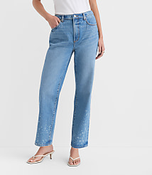 Rivete Tall Curvy High Rise Straight Jeans in Bleach Out Wash carousel Product Image 1