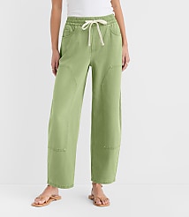Rivete Tall Curvy Utility High Rise Barrel Jeans in Shale Green carousel Product Image 1