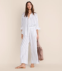 Lou & Grey Striped Triple Cloth Wide Leg Pants carousel Product Image 1