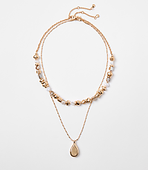 Pearlized Metallic Drop Layered Necklace Set carousel Product Image 1