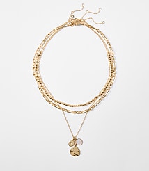 Pearlized Coin Layered Statement Necklace Set carousel Product Image 1