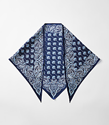 A dark blue bandana with a light blue paisley pattern is laid out flat against a plain white background. carousel Product Image 2