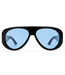 Black aviator sunglasses with light blue lenses are centered against a plain white background. carousel Product Image 2