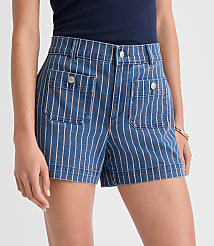 Petite Palmer Denim Shorts in Red Stripe carousel Product Image 4