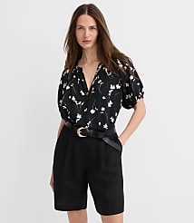 Floral Puff Sleeve Split Neck Top carousel Product Image 1