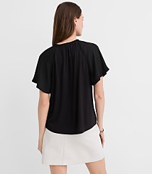 Ruffle Tie Neck Mixed Media Blouse carousel Product Image 3