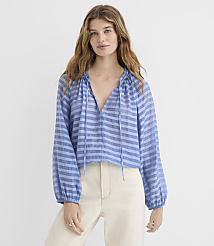 Petite Striped Tie Neck Bubble Blouse carousel Product Image 1